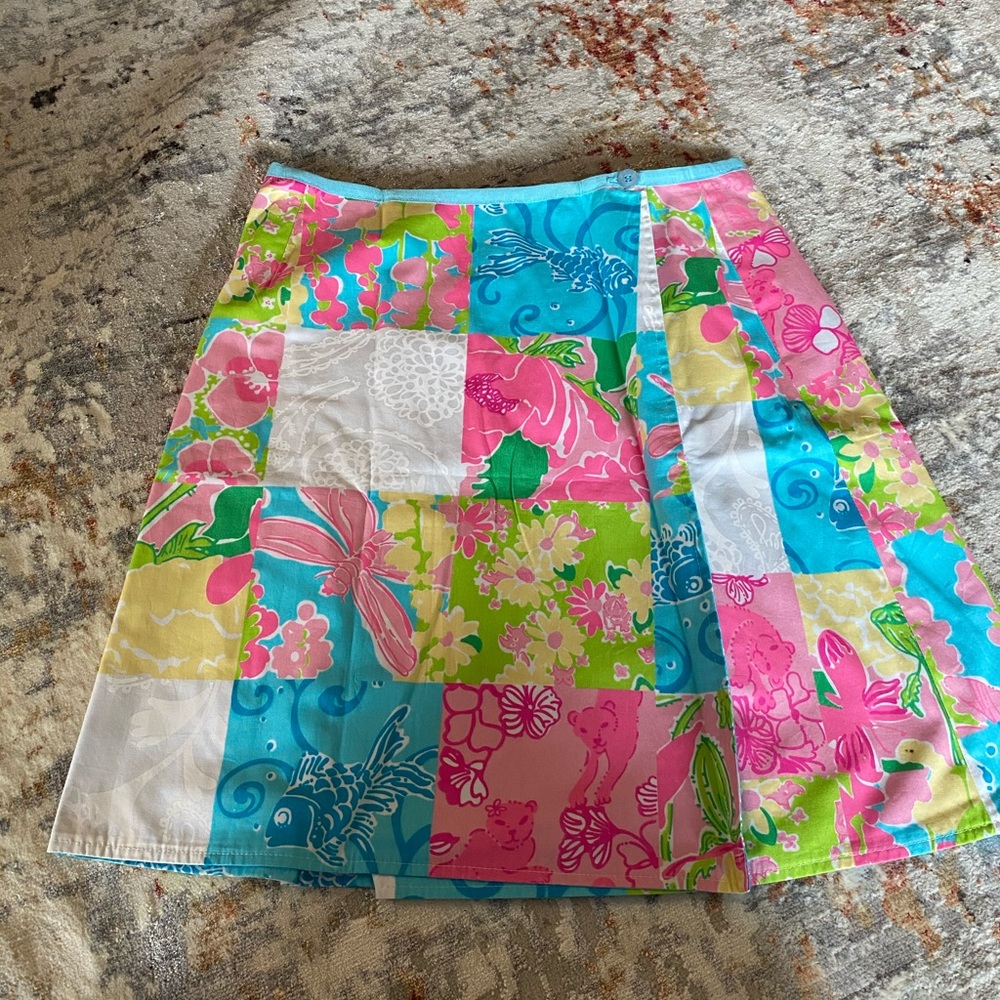 Lilly Pulitzer wrap skirt patchwork blue koi 6